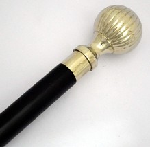 Designer Brass golden Plated Handle Wooden Walking Stick Cane Victorian ... - £39.84 GBP