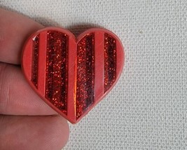 Heart Shaped Button Pin Pinback 1985 Hallmark Red Glitter 1980s - $7.44