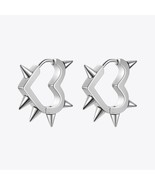 Spike Heart Shape Earring Stainless Steel Silver Color Hoop Earrings Pen... - £20.73 GBP