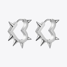 Spike Heart Shape Earring Stainless Steel Silver Color Hoop Earrings Pendientes  - £20.85 GBP