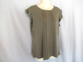 Calvin Klein top pin tucks scoop neck Medium olive green cap flutter sle... - $16.61