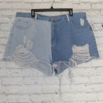 Shein Shorts Womens 3XL Blue Two Toned Denim Jean Cut Off Distressed Festival - £15.97 GBP