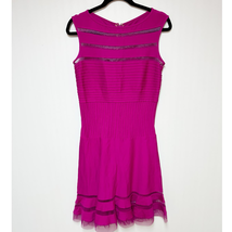 Tadashi Shoji Womens Fit and Flare Dress Pink Mesh Sleeveless Medium - $74.25
