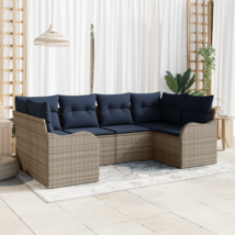 Garden Sofa Set with Cushion 6 pcs Gray Poly rattan - $11,174.60 MXN