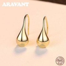 925 Silver 18K Gold Water Drop Earring For Women Fashion Jewelry Accessories - £14.79 GBP