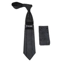 Men's Stacy Adams Tie and Hankie Set Woven Silky Satin #SAT102 Black Paisley image 2