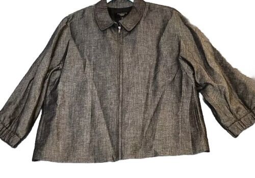 Talbots Jacket Women Size 12P Black Gray Linen Blend Full Zip Collared L... - $22.95