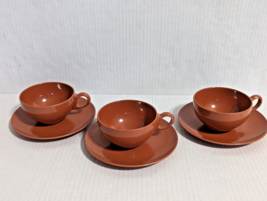 Vintage OD Oneida Melamine Cup &amp; Saucer Plate Rust 6&quot; Deluxe MCM Set of 3 - £19.28 GBP