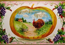 Thanksgiving Postcard John Winsch Turkey Farm Pumpkin Purple Grapes 1912 - £7.66 GBP