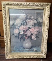 Vintage Print of Peonies and Roses by Marcel Dyf with Frame ~ 16”h x 12”w-print - £139.45 GBP