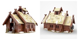Medieval Viking Village Mead Hall Building Block Kit Model Toys - £115.53 GBP