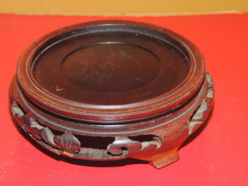 Wood Wooden 3.25&quot;x4.25&quot; Stand Vase Pot Bowl Display carved Antique / Vin... - $16.19
