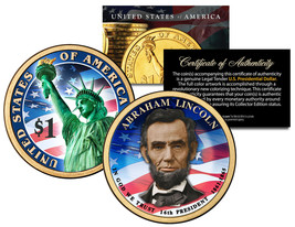 Colorized 2-sided 2010 Abraham Lincoln Presidential $1 Dollar Us President Coin - £7.60 GBP