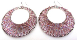 Silver Wire Wrapped AB Iridescent Beaded Double Hoop Earrings  NEW - £9.44 GBP