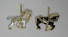Carousel Black Horse &amp; Silver Lion Brooch Pin - £17.68 GBP