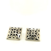 Vintage Sterling Signed 925 Mexico Carved Scroll Ornate Shadow Box Stud Earrings - £33.34 GBP