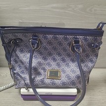 Guess Logo Blue Coated Canvas Satchel Purse Tote Handbag Double Handle VGC - $18.50
