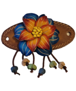 Leather Barrette Hair Clip &amp; Wood Stick Ponytail Holder Flower Woodstick... - $327.83 MXN