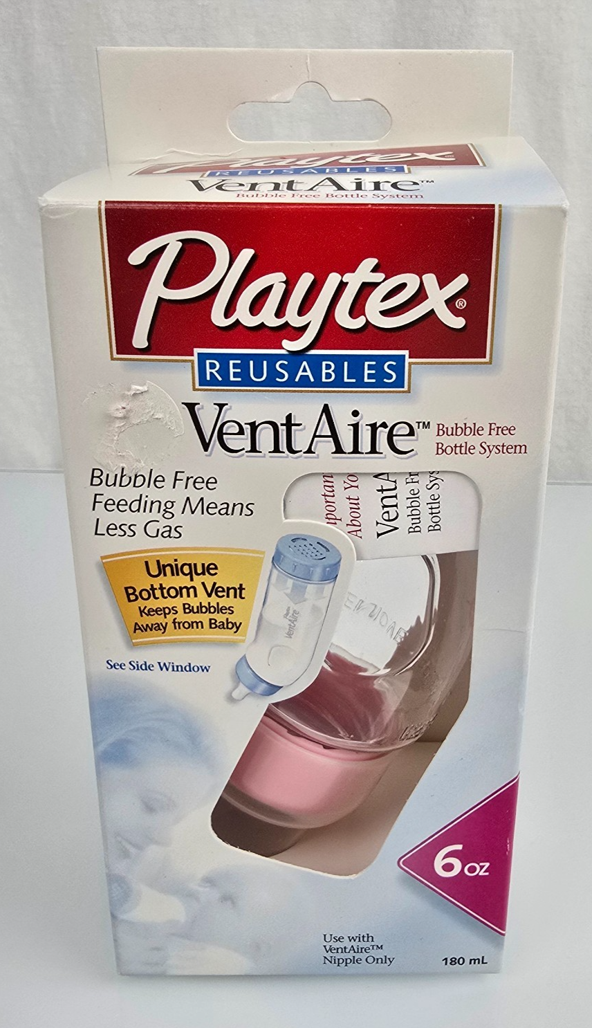 Playtex Vent Aire Reusable Baby Bottle 6 oz Bubble Free Pink VTG Vintage... - $29.69