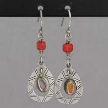 Retired Silpada Sterling Silver Abalone Shell and Coral Dangle Earrings W2168 - £27.49 GBP