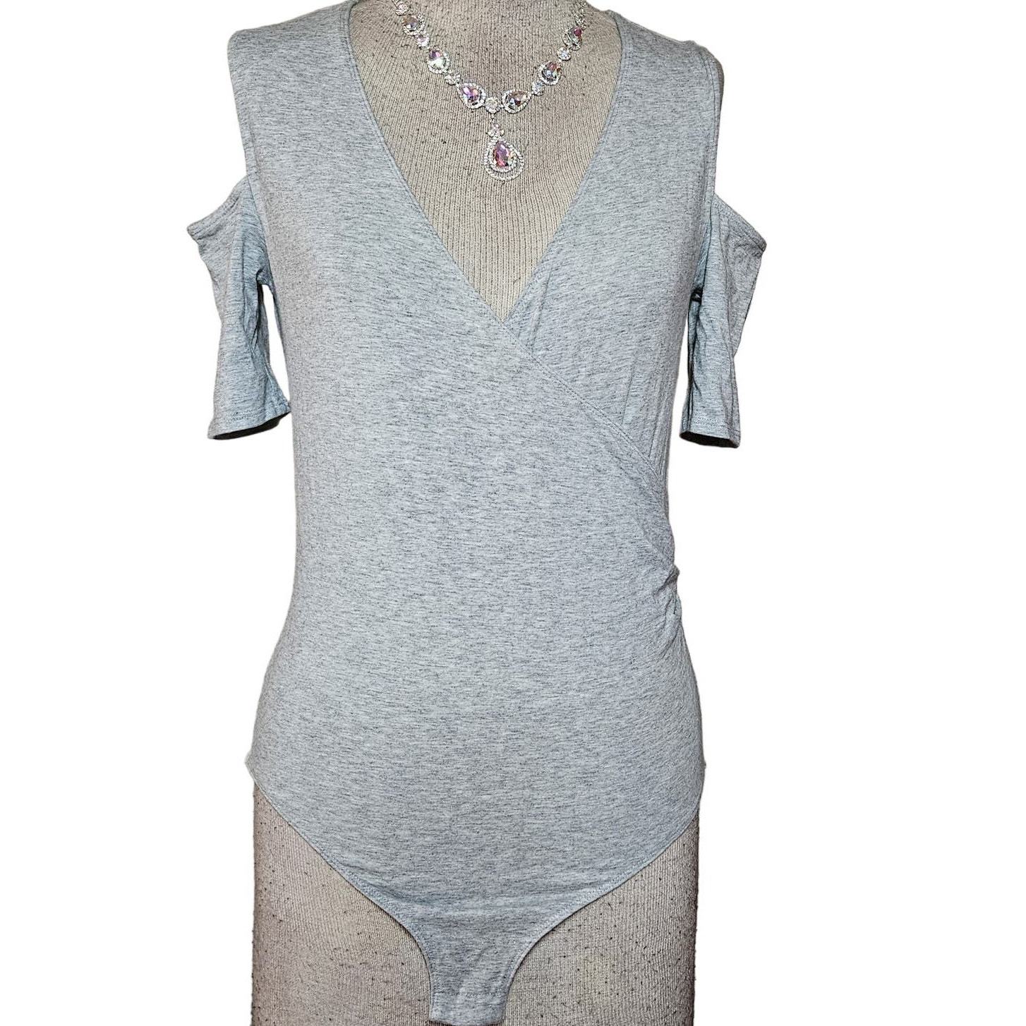 Primary image for Grey Open Shoulder V Neck Short Sleeve Bodysuit Size XS