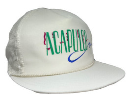 Vintage Acapulco Hat Cap Snap Back White Mesh Trucker Rope Made in Mexico Mens - £14.23 GBP