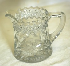 Unsigned EAPG Milk Creamer Pitcher Clear Glass Sawtooth Edge - $24.74