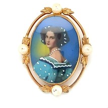 Vtg Signed 12K Gold Filled CA Carl Art Victorian Lady Portrait Porcelain Brooch - £50.45 GBP