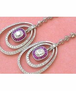 ART DECO 2ctw CUSHION DIAMOND RUBY HALO DOUBLE HOOP DANGLE COCKTAIL EARR... - €5.890,98 EUR