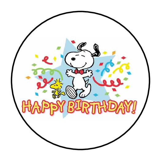 30 HAPPY BIRTHDAY SNOOPY ENVELOPE SEALS LABELS STICKERS 1.5" ROUND WOODSTOCK
