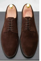 Handmade Men Brown Suede Derby shoes, Men brown Lace up dress shoes - $139.30