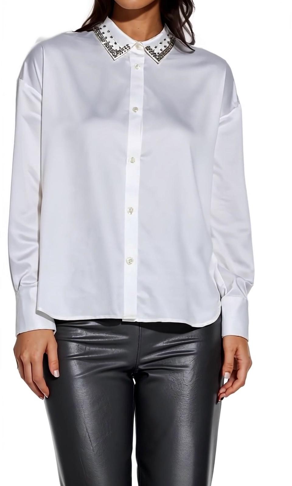 Lysse bejeweled collar blouse in off white