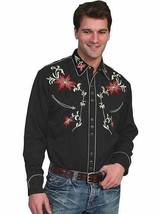 Men&#39;s Western Shirt Long Sleeve Rockabilly Country Cowboy Floral Embroidered - £70.22 GBP