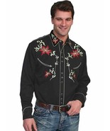 Men&#39;s Western Shirt Long Sleeve Rockabilly Country Cowboy Floral Embroid... - $87.38