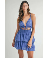MABLE Lace Eyelet Ruffle Mini Dress With Front Cutout - $97.67 CAD