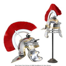 Roman Legion Officer Helmet with Red Plume Armor Gladiator Costume LARP - $72.25