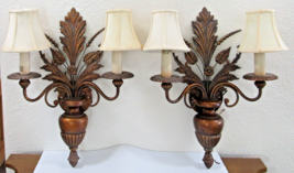 Matched Pair Fine Arts Company Wood and Metal Plant Urn Two Light Wall Sconces  - £315.75 GBP