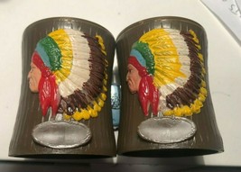 PLASTIC LOGS INDIAN HEAD SALT AND PEPPER SHAKERS VINTAGE - £8.62 GBP