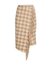 Time and Tru Fringed Faux Wrap Skirt classic plaid Mocha Splash Size M 8-10 - £14.98 GBP