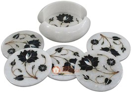 White Marble Coffee Coaster Set Handicraft Inlay Floral Art Halloween Gi... - $4,895.45 MXN