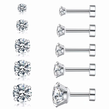 Cubic Zirconia Hypoallergenic Stud Earrings for Women Men Girls Statement Cartil - £18.96 GBP