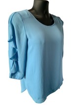 Southern Lady Blouse Women’s 3/4Ruffle Sleeve Shirt Sz. 14 Scoop Neck Baby Blue - £10.43 GBP