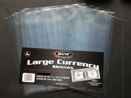 50 Loose BCW Soft Sleeve Large Dollar Bill Currency Sleeve Protectors Ho... - $6.49
