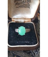 Vintage 1970-s Green Jade Sterling Silver Ring Size UK P US 7 3/4 - $132.96 CAD