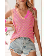 Strawberry Pink Contrast Chevron V Neck Knitted Vest - £27.49 GBP