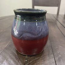 Pam Snyder Studio Art Pottery Signed Vase 5” Impressed Red Blue Green WV - $39.59