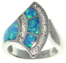 Jewelry Trends Sterling Silver Created Blue Opal and Clear CZ Stylish Fa... - £41.74 GBP