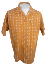 Fubu vintage Men shirt s/s p2p 25&quot; alphabet letters allover print orange cotton - £31.64 GBP