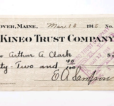 1915 Kineo Trust Company Bank Check E.A. Sampson Dover Maine Signed 7041... - $369.57 MXN