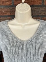 Shein Gray Sweater Dress Small Long Sleeve V-Neck Ribbed Knit Side Slit ... - $22.80